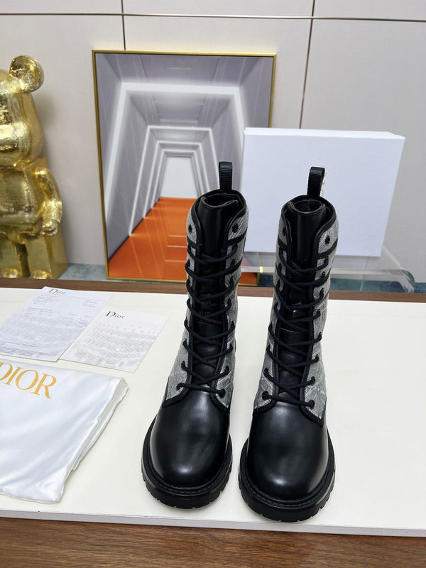 CD D-Major Ankle Boot In Grey Mix Black Denim Fabric And Lambskin 107724