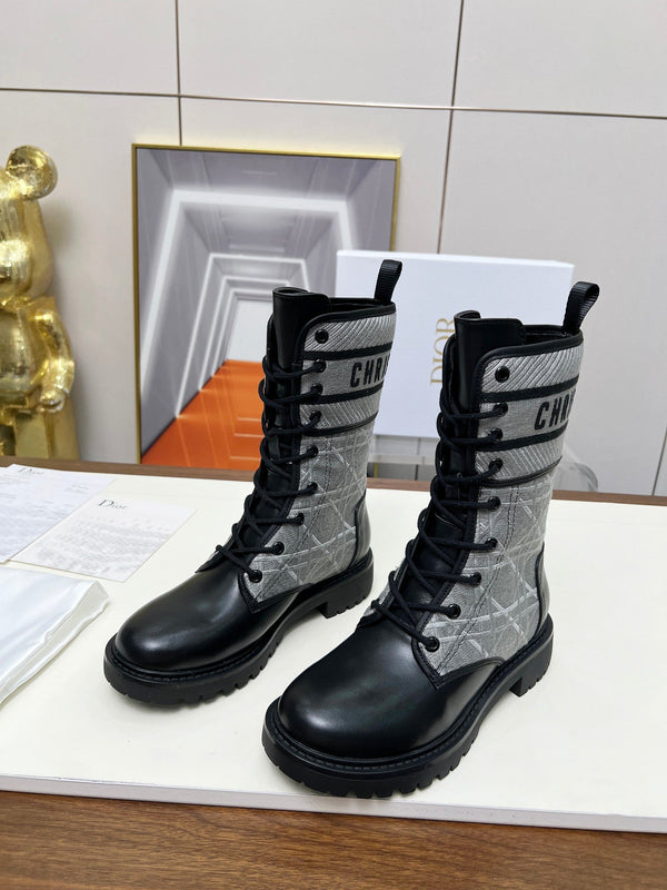 CD D-Major Ankle Boot In Grey Mix Black Denim Fabric And Lambskin 107724