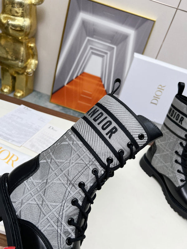 CD D-Major Ankle Boot In Grey Mix Black Denim Fabric And Lambskin 107724