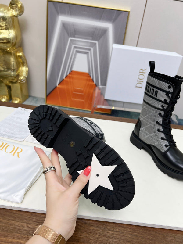 CD D-Major Ankle Boot In Grey Mix Black Denim Fabric And Lambskin 107724