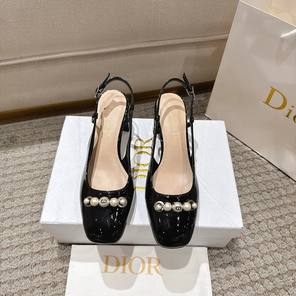 CD 25 slingback perle nere pelle verniciata 396119