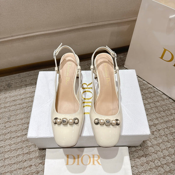 CD 25 slingback perle bianche pelle verniciata 396120