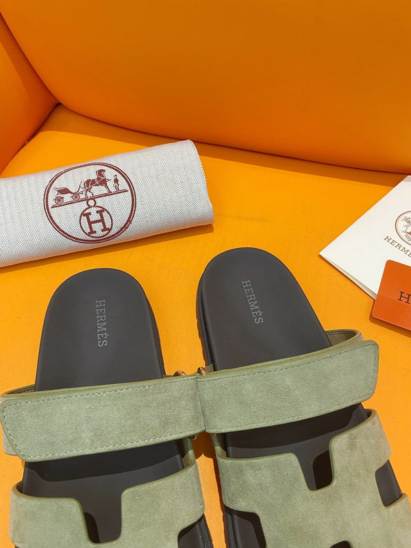 chypre sandal olive suede black calfskin