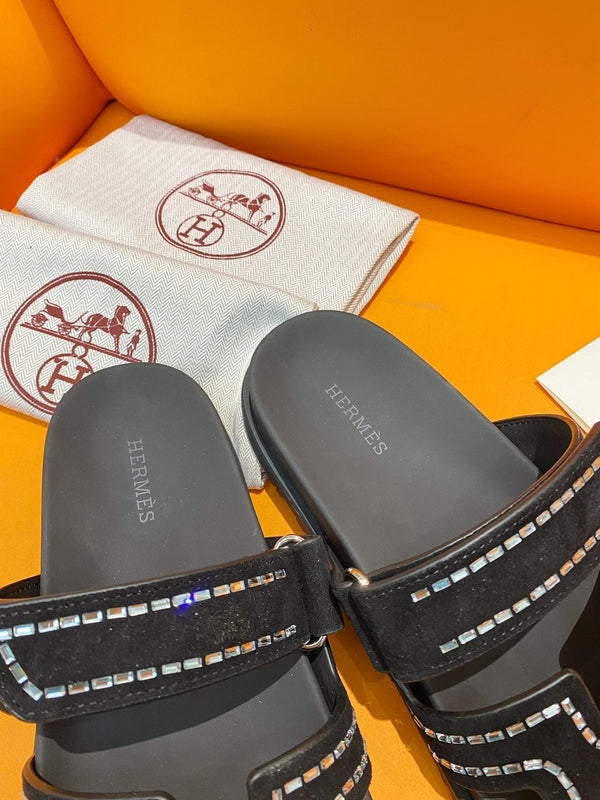 chypre sandal crystal black suede calfskin