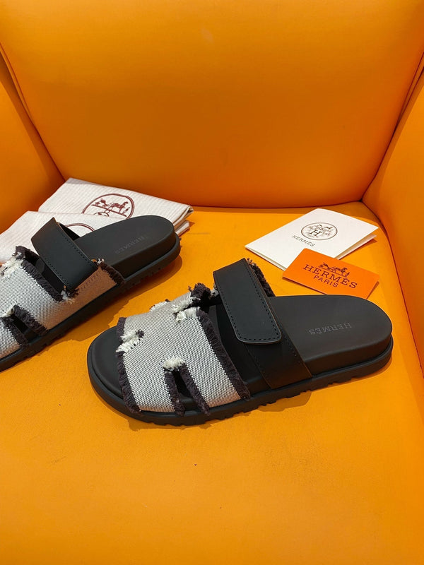 chypre sandal white black canvas black calfskin