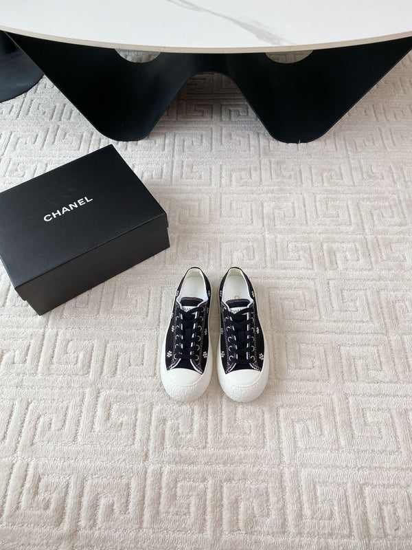 CC Low Sneaker 35mm Black Textile Fabric And Lambskin