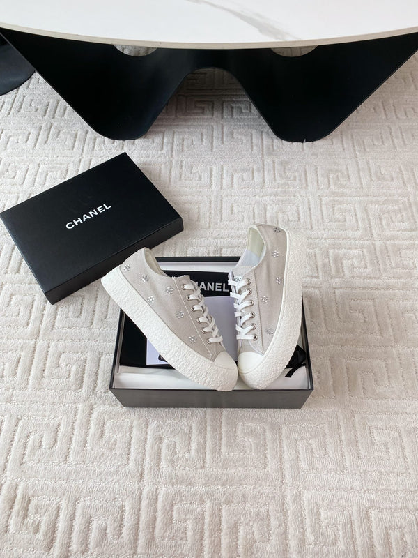 CC Low Sneaker 35mm White Grey Textile Fabric And Lambskin