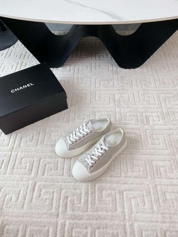 CC Low Sneaker 35mm White Grey Textile Fabric And Lambskin