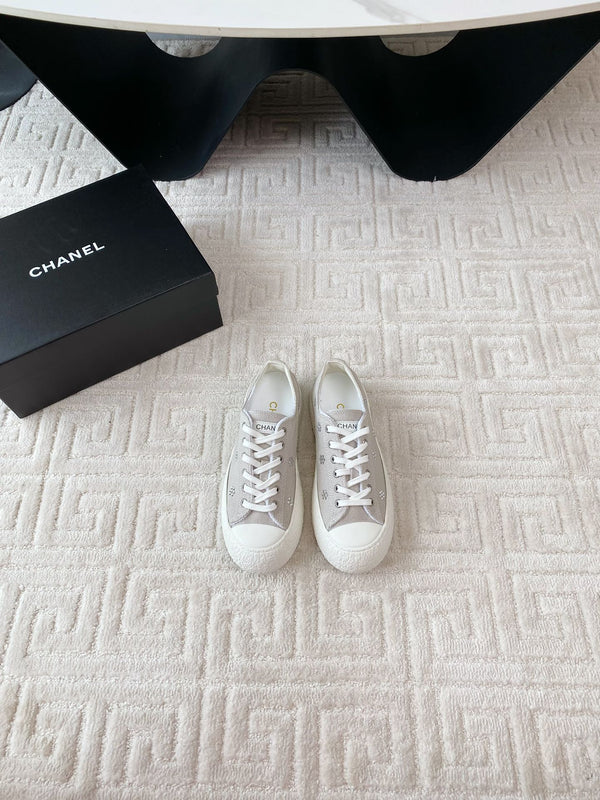 CC Low Sneaker 35mm White Grey Textile Fabric And Lambskin