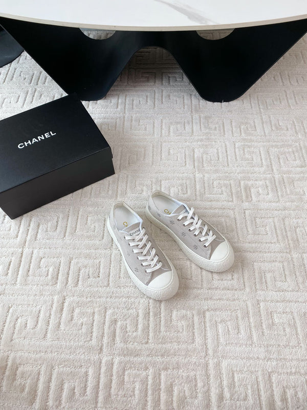 CC Low Sneaker 35mm White Grey Textile Fabric And Lambskin