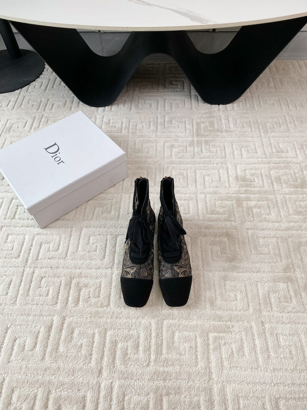 CD Naughtily-D Heeled Ankle Boot Black Transparent Mesh Butterfly And Suede