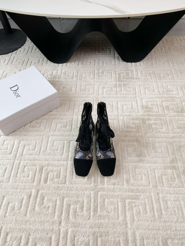 CD Naughtily-D Heeled Ankle Boot Black Mix Yellow Blue Transparent Mesh Butterfly And Suede