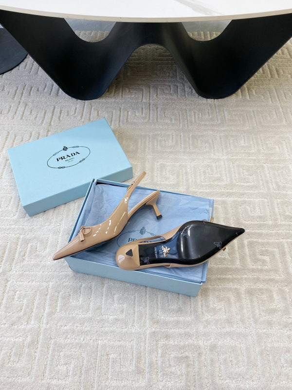 DÉCOLLETÉ SLINGBACK CON FIOCCO IN PELLE DI VITELLO BEIGE LUCIDA