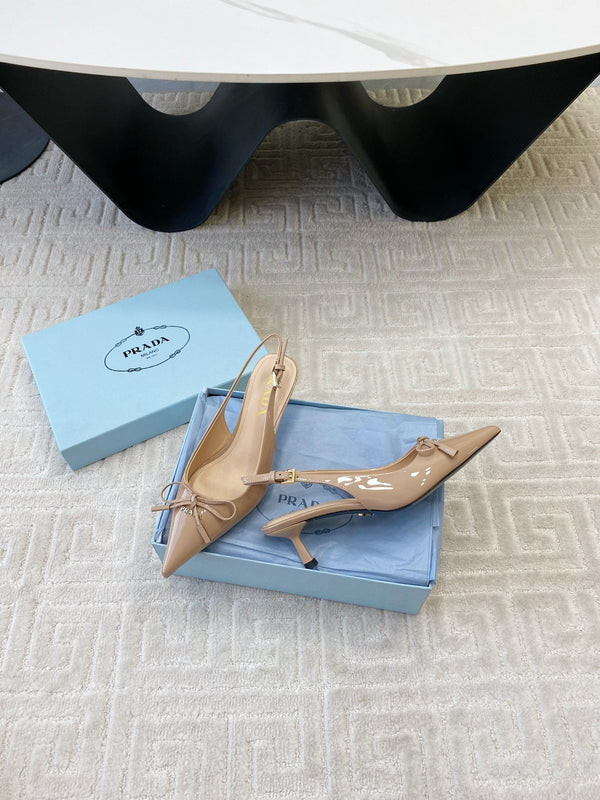 DÉCOLLETÉ SLINGBACK CON FIOCCO IN PELLE DI VITELLO BEIGE LUCIDA