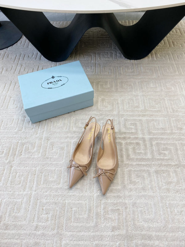 DÉCOLLETÉ SLINGBACK CON FIOCCO IN PELLE DI VITELLO BEIGE LUCIDA