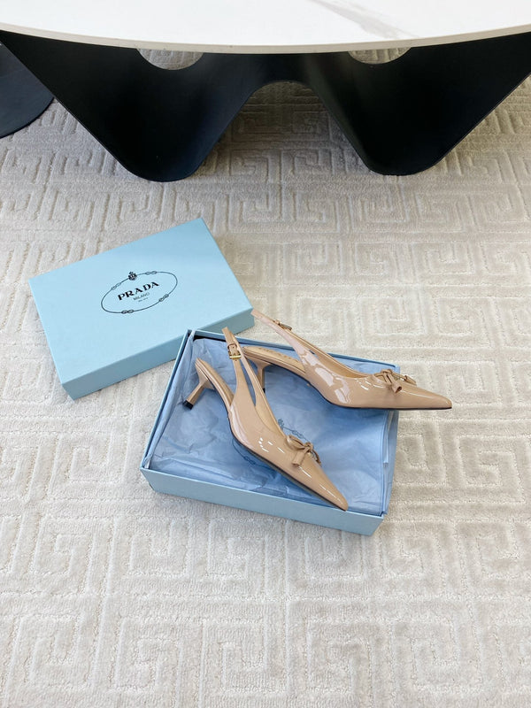 DÉCOLLETÉ SLINGBACK CON FIOCCO IN PELLE DI VITELLO BEIGE LUCIDA