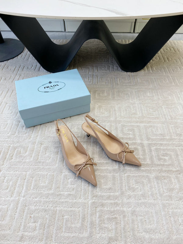 DÉCOLLETÉ SLINGBACK CON FIOCCO IN PELLE DI VITELLO BEIGE LUCIDA