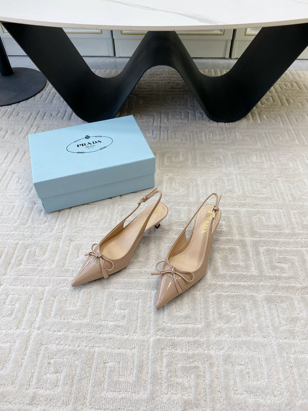 DÉCOLLETÉ SLINGBACK CON FIOCCO IN PELLE DI VITELLO BEIGE LUCIDA