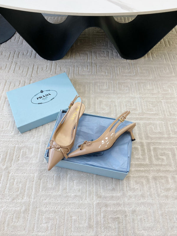 DÉCOLLETÉ SLINGBACK CON FIOCCO IN PELLE DI VITELLO BEIGE LUCIDA
