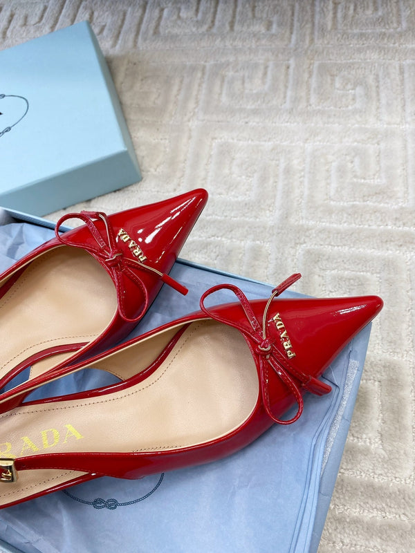 DÉCOLLETÉ SLINGBACK CON FIOCCO IN PELLE DI VITELLO LUCIDA ROSSO PASSIONE