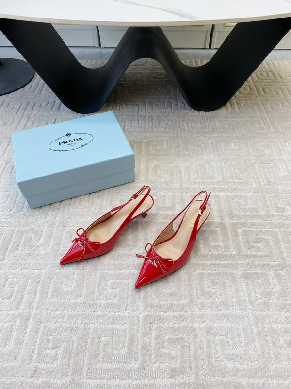 DÉCOLLETÉ SLINGBACK CON FIOCCO IN PELLE DI VITELLO LUCIDA ROSSO PASSIONE