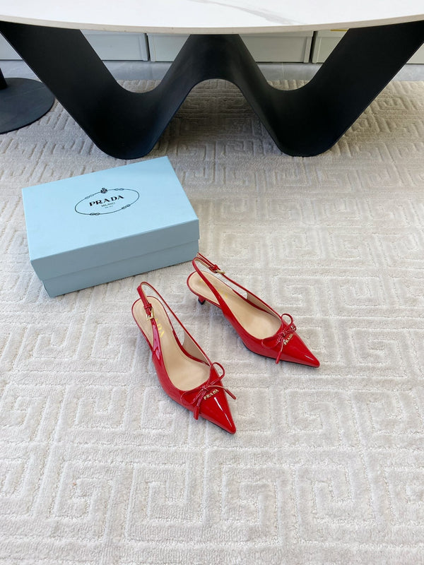 DÉCOLLETÉ SLINGBACK CON FIOCCO IN PELLE DI VITELLO LUCIDA ROSSO PASSIONE