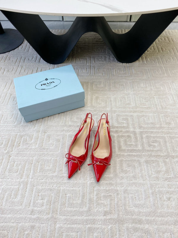 DÉCOLLETÉ SLINGBACK CON FIOCCO IN PELLE DI VITELLO LUCIDA ROSSO PASSIONE