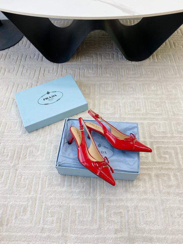 DÉCOLLETÉ SLINGBACK CON FIOCCO IN PELLE DI VITELLO LUCIDA ROSSO PASSIONE