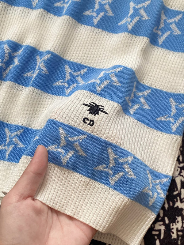 CD 2025 Striped Short-sleeved T-shirt Blue White tencel 606659