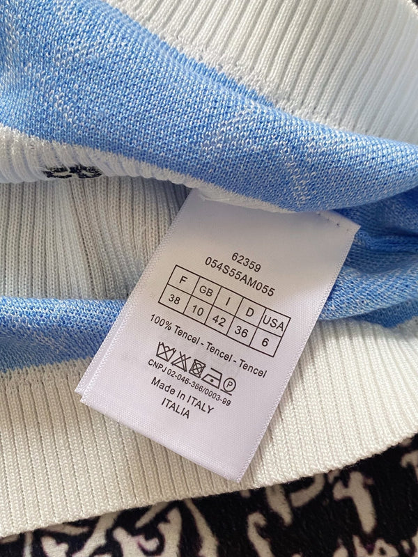 CD 2025 Striped Short-sleeved T-shirt Blue White tencel 606659