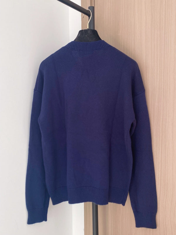 Dior 2025 Long-Sleeve Shirt Navy Blue mix Brown Wool