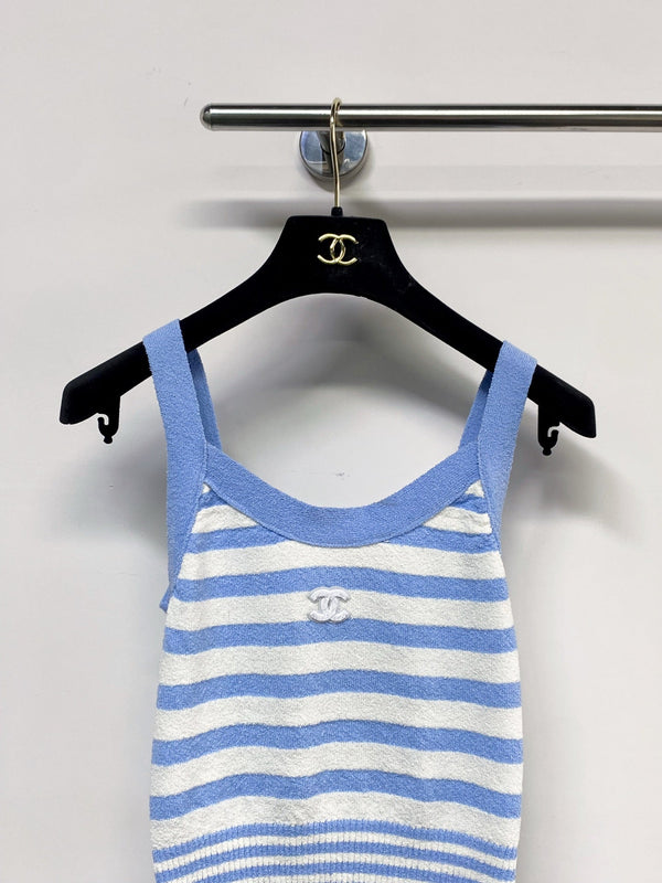 Chanel 2026 Gilet Rayé Laine Bleu Et Blanc