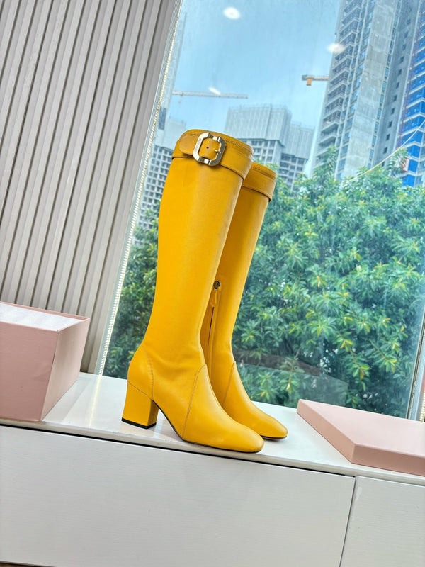 Miu Boots With Buckle Yellow Nappa Leather 506634