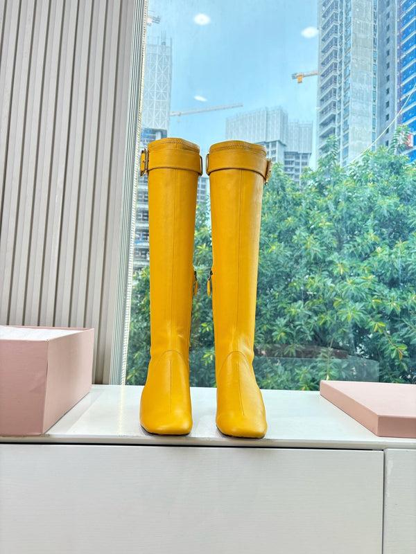 Miu Boots With Buckle Yellow Nappa Leather 506634