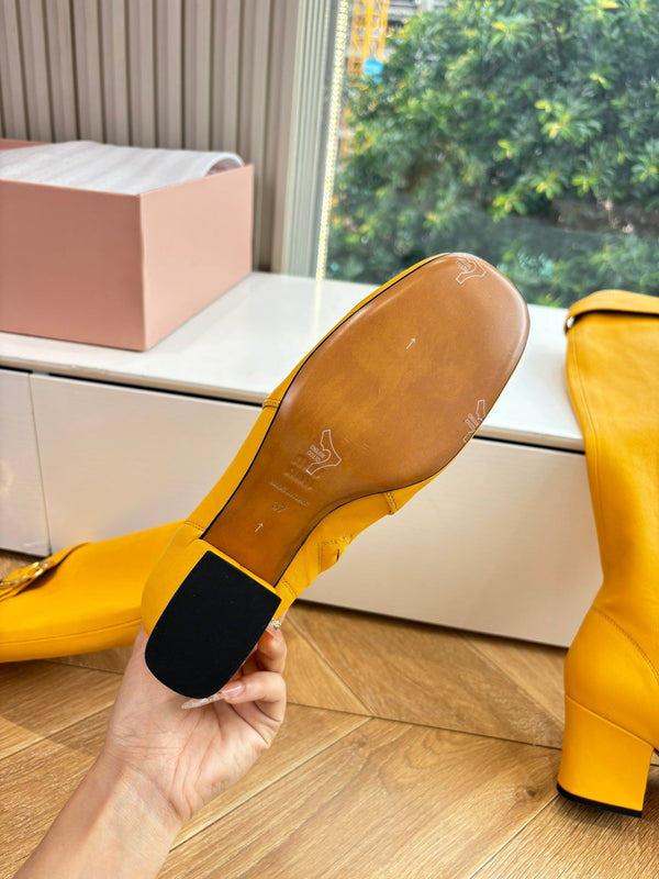 Miu Boots With Buckle Yellow Nappa Leather 506634