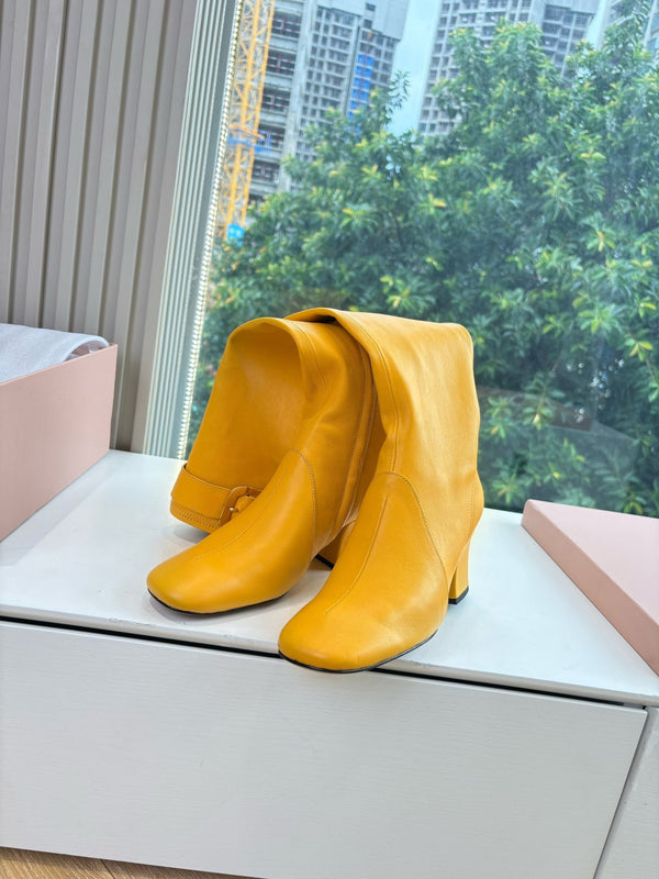 Miu Boots With Buckle Yellow Nappa Leather 506634