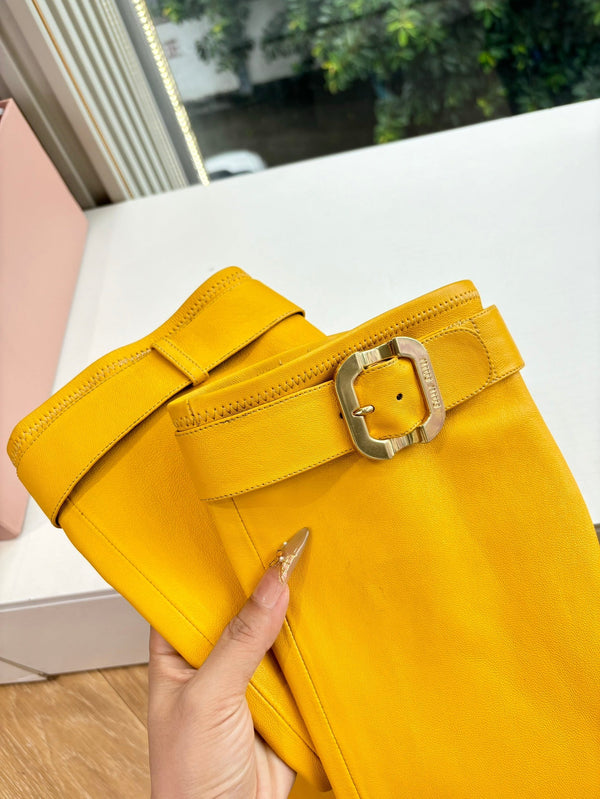 Miu Boots With Buckle Yellow Nappa Leather 506634
