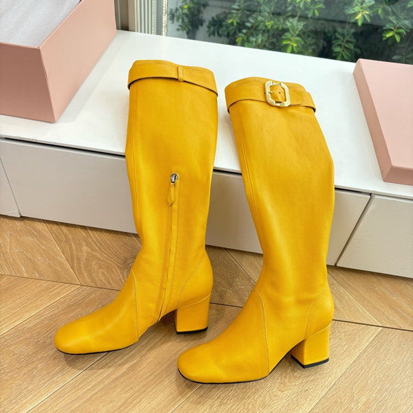Miu Boots With Buckle Yellow Nappa Leather 506634