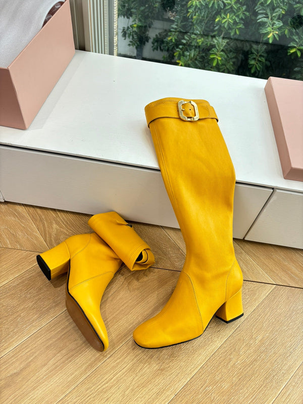 Miu Boots With Buckle Yellow Nappa Leather 506634
