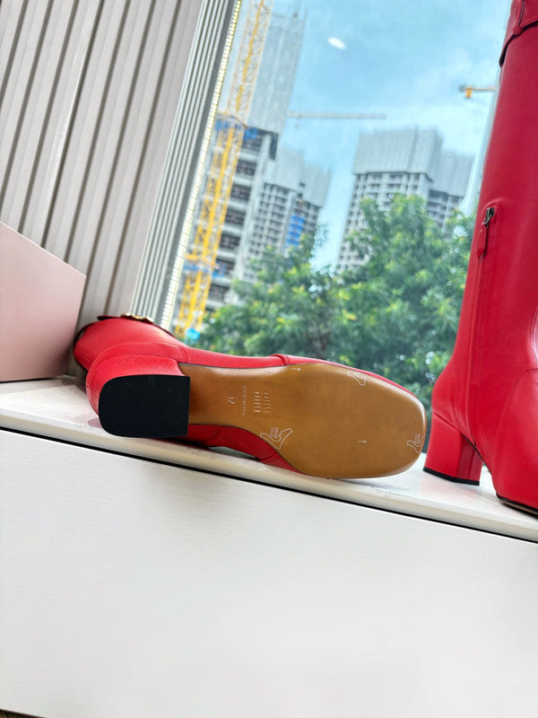 Miu Boots With Buckle Red Nappa Leather 506636