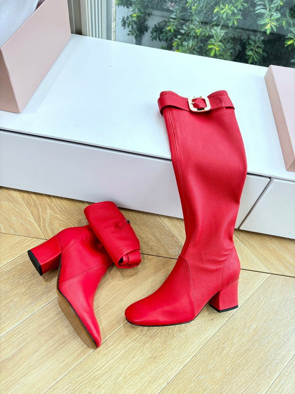 Miu Boots With Buckle Red Nappa Leather 506636