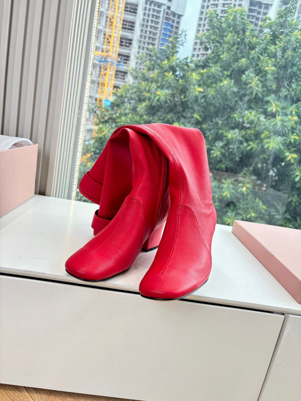 Miu Boots With Buckle Red Nappa Leather 506636