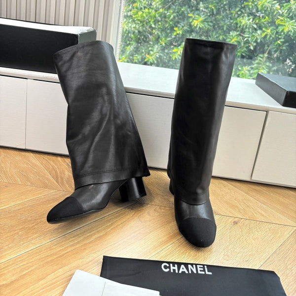 CC 25 High Boot Black Calfskin Grosgrain 430335