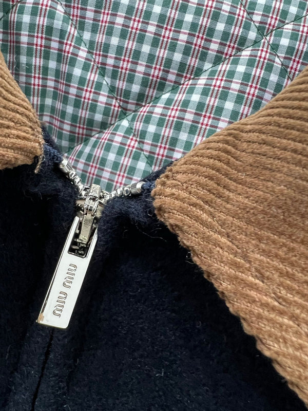 Miu Miu 25 Jacket Navy Blue Mix Brown Wool 302815