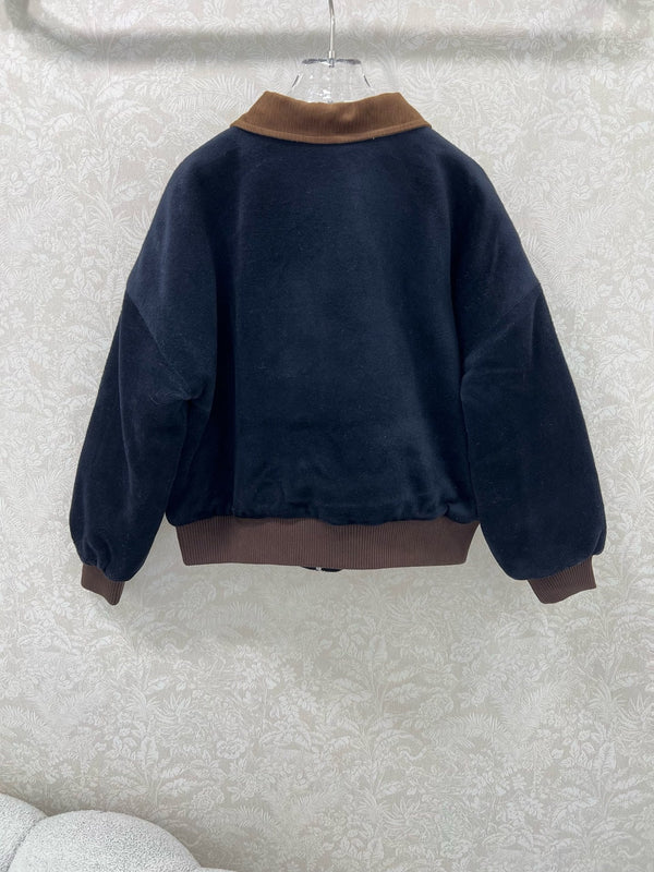 Miu Miu 25 Jacket Navy Blue Mix Brown Wool 302815