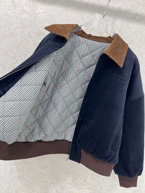 Miu Miu 25 Jacket Navy Blue Mix Brown Wool 302815