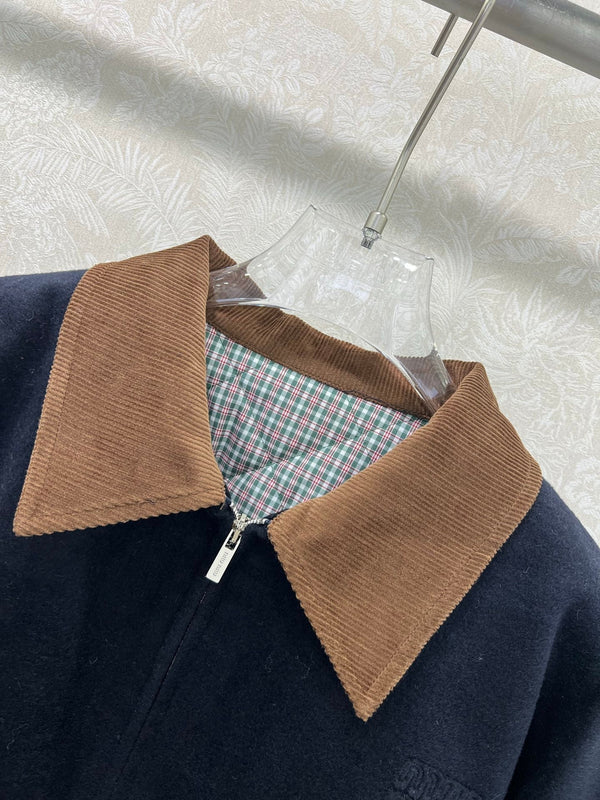 Miu Miu 25 Jacket Navy Blue Mix Brown Wool 302815