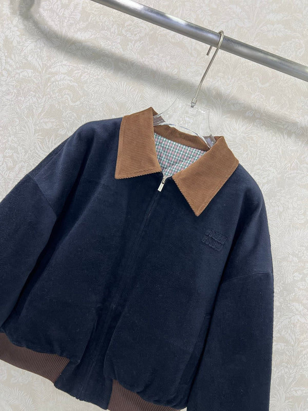 Miu Miu 25 Jacket Navy Blue Mix Brown Wool 302815