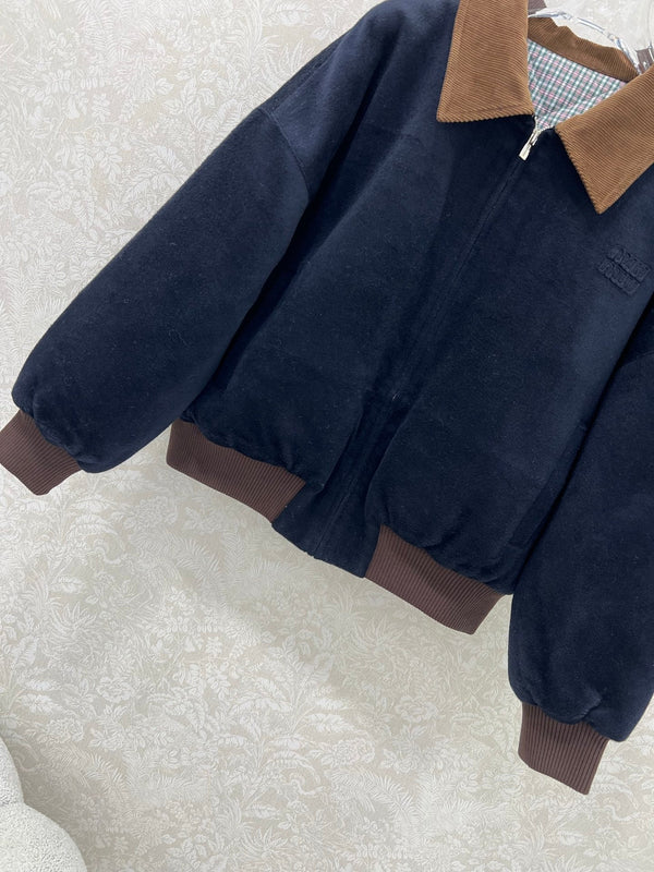 Miu Miu 25 Jacket Navy Blue Mix Brown Wool 302815