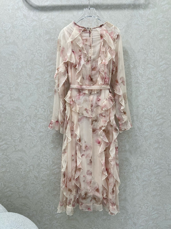 Robe longue Zimmermann Hypnotic Frill en coton Crème Pivoine 336579